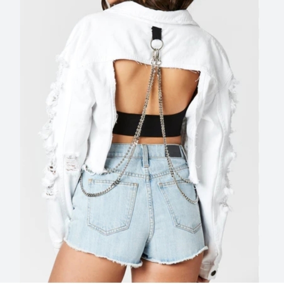 NWT NEW CARMAR ZEUS BLACK CHAIN DENIM JACKET SIZE SMALL OPEN BACK CUT OUT - Picture 13 of 13